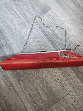 Marc Jacobs Red Satin Evening Clutch with Silver Chain